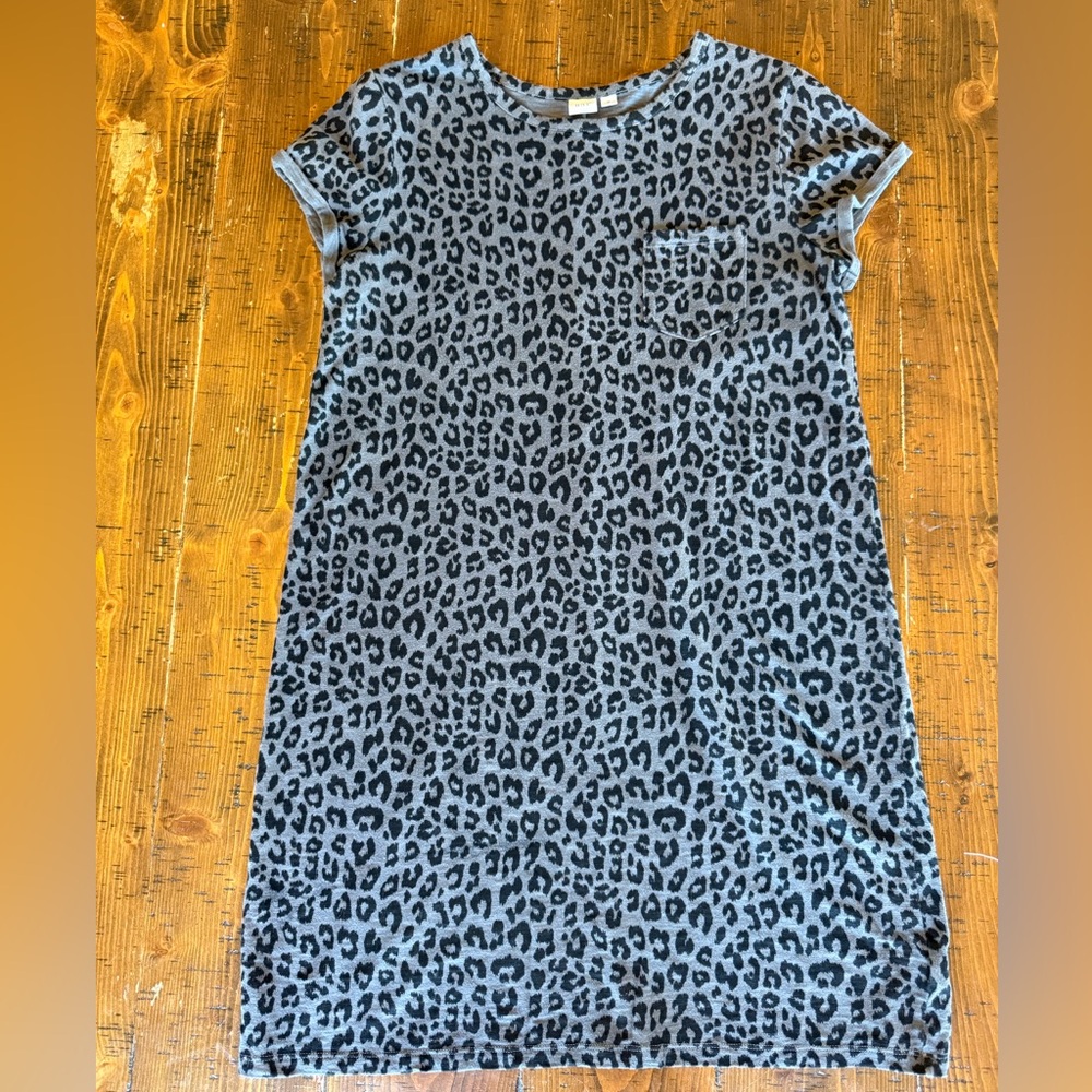 Gap Gray Leopard Cotton Shift Dress Short Sleeve Like New Size Medium